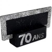 Porte nom ardoise argent paillete et noir anniversaire 70 ans