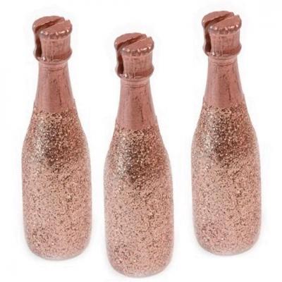 Porte-nom bouteille de champagne rose gold pailleté (x3) REF/DEC852