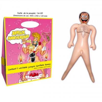 Poupee gonflable homme pour fete anniversaire et sac cadeau