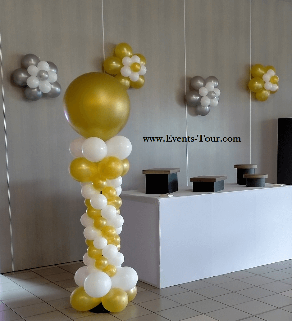 Prestation ballon rosace blanc et dore or decoration fete