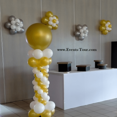 Prestation colonne ballon blanc et dore or decoration fete