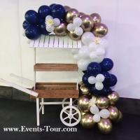 Prestation de service chariot candy bar location guirlande organique ballon bleu marine dore or chrome