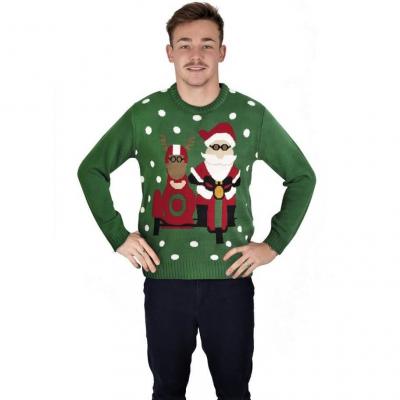 Pull homme vert pere noel motard taille l