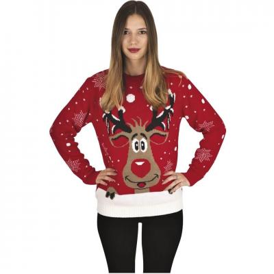 Pull rouge Renne de Noël en taille L pour femme (x1) REF/48192