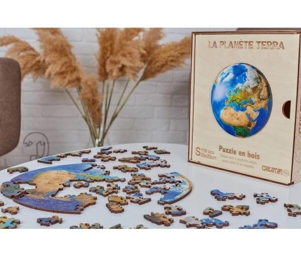 Puzzle 3d art creatif planete terre bois