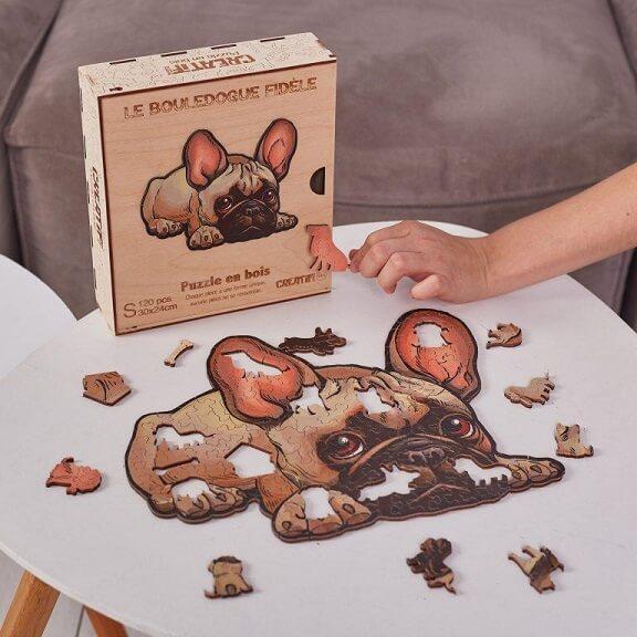 Puzzle animal chien bouledogue en art creatif bois