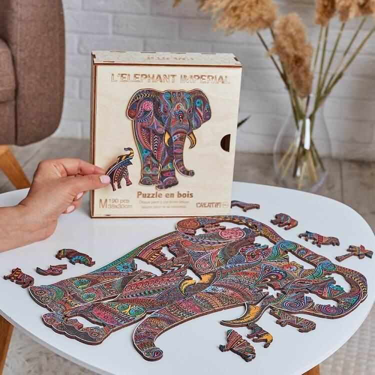 Puzzle animal elephant en bois art creatif