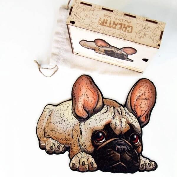 Puzzle art creatif chien bouledogue fidele en bois