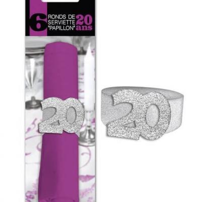 Rond de serviette elegant 20ans fete anniversaire argent