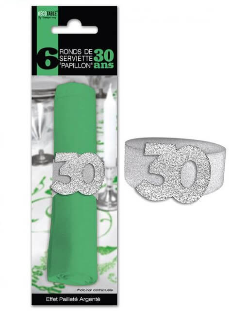 Rond de serviette anniversaire argent 30ans