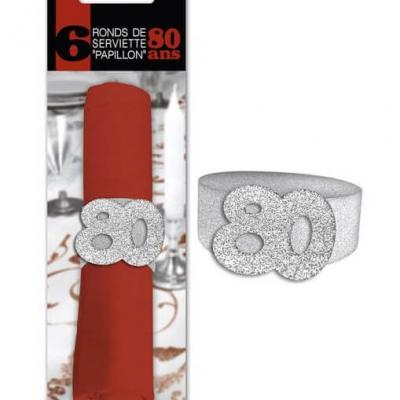 Rond de serviette elegant 80ans fete anniversaire argent