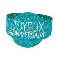 Rond de serviette elegant anniversaire bleu paillete