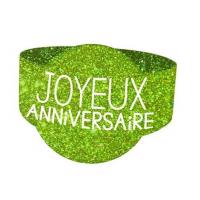 Rond de serviette elegant anniversaire vert paillete