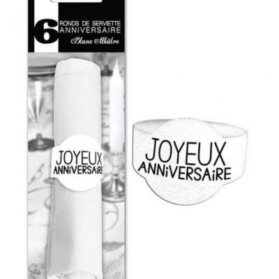 Rond de serviette elegant anniversaire blanc paillete