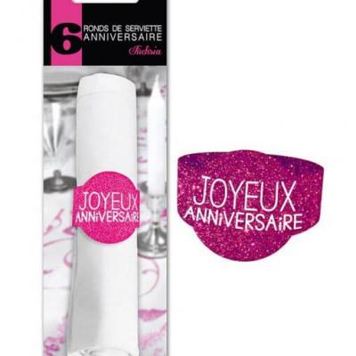 Rond de serviette elegant anniversaire rose fuchsia paillete