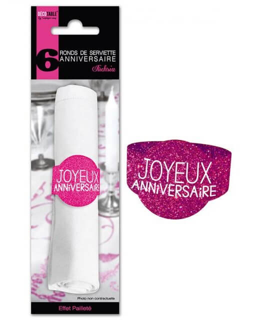 Rond de serviette joyeux anniversaire fuchsia
