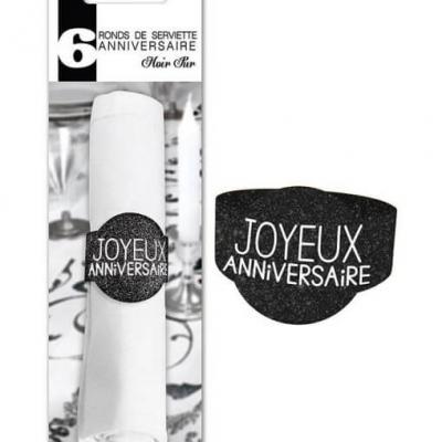 Rond de serviette elegant anniversaire noir paillete