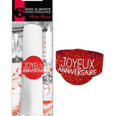Rond de serviette elegant anniversaire rouge paillete
