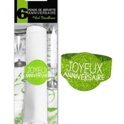 Rond de serviette elegant anniversaire vert paillete
