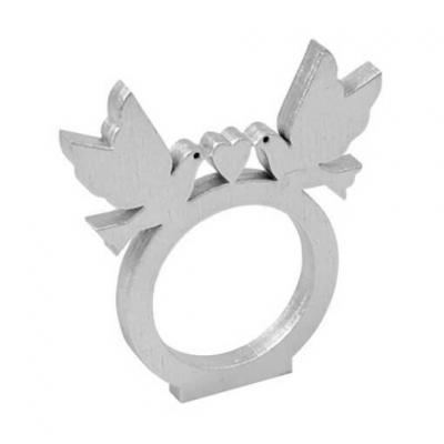 Rond de serviette mariage Colombes argent en bois (x2) REF/DEK0285