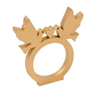 Rond de serviette mariage colombes or
