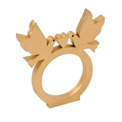 Rond de serviette mariage colombes or