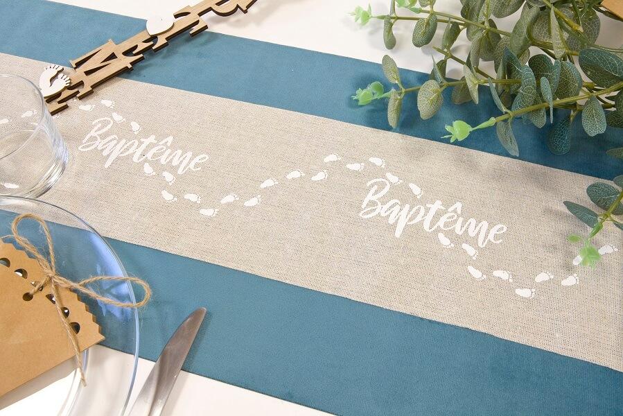 Ru423 decoration chemin de table bapteme en toile