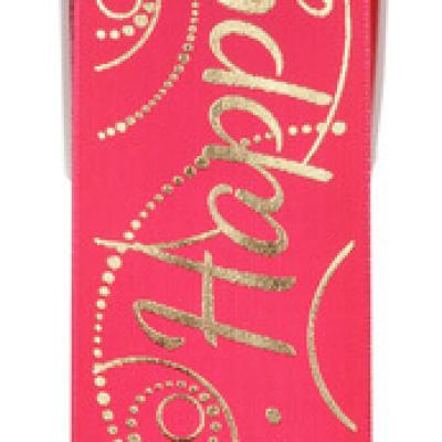 Ruban Happy fuchsia et or (x1) REF/4738