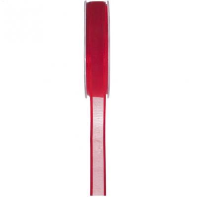 Ruban organdi avec bord satin rouge 6mm