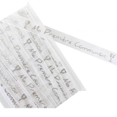 Ruban organdi communion blanc et argent