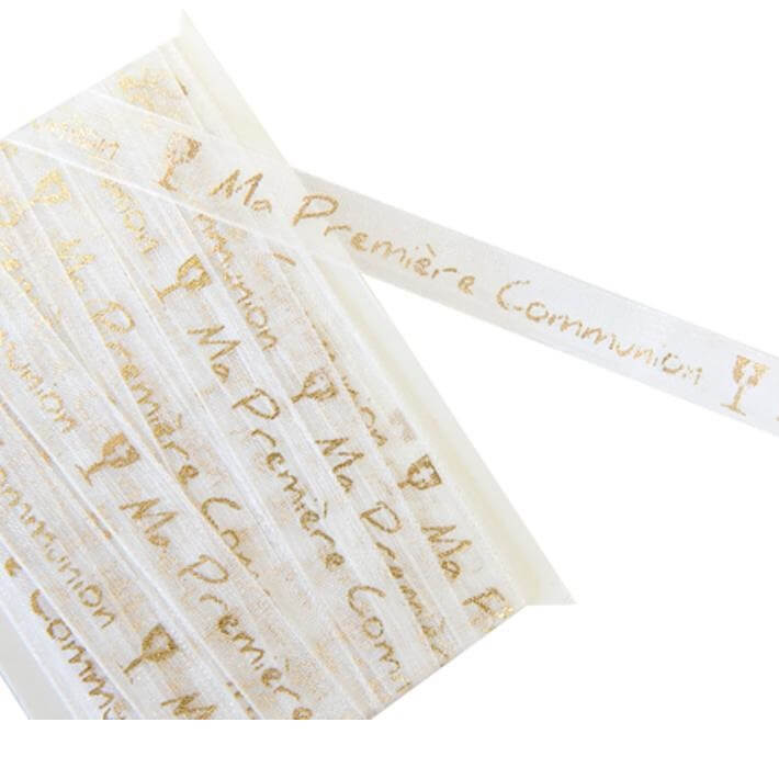 Ruban organdi communion blanc et or