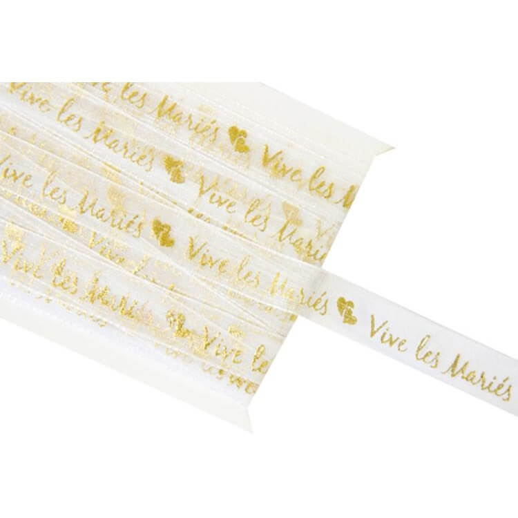 Ruban organdi mariage blanc et or