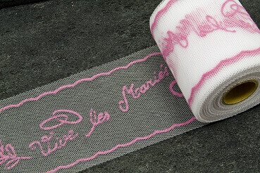 Ruban tulle mariage vive les maries fuchsia