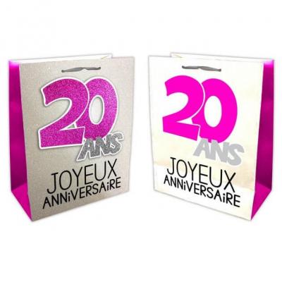 Sac anniversaire fuchsia et argent 20ans (x1) REF/SACP02F