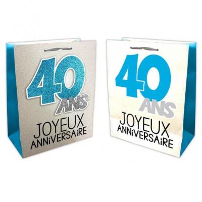 Sac anniversaire bleu et argent 40ans (x1) REF/SACP04B