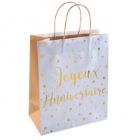 Sac cadeau anniversaire blanc et or