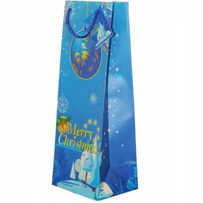 Sac cadeau bleu de Noël pour bouteille 