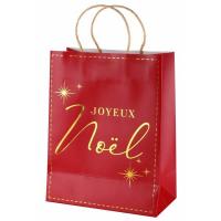 Sac cadeau joyeux noel rouge et or metallique