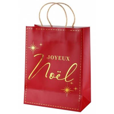 Sac cadeau Joyeux Noël rouge et doré or métallisé (x1) REF/7117