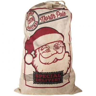 Sac hotte du père Noël pour cadeaux 83cm (x1) REF/12976 Toile de jute