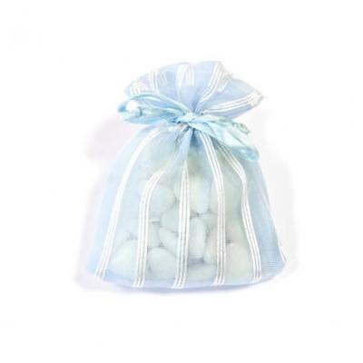 Sac organza bleu ciel avec rayures (x6) REF/SC420