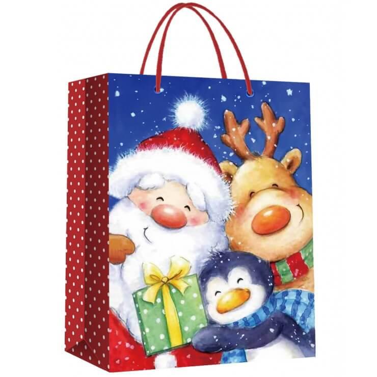 Sac papier cadeaux de noel avec pere noel et animaux