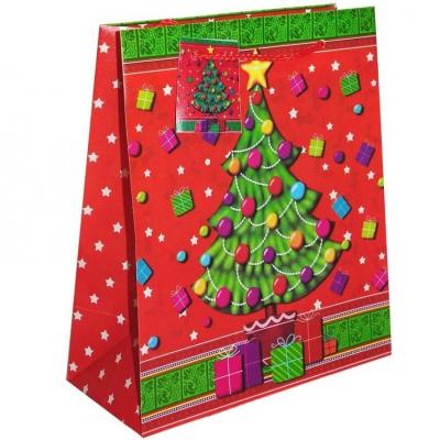 Sac cadeau de Noël avec motif décoratif sapin 23cm H. (x1) REF/S72224