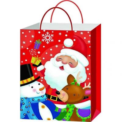1 Sac rouge père Noël avec ses amis de 32cm H. pour emballage des cadeaux REF/SUN402