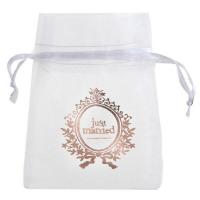 Sachet a dragee mariage just married blanc et rose gold