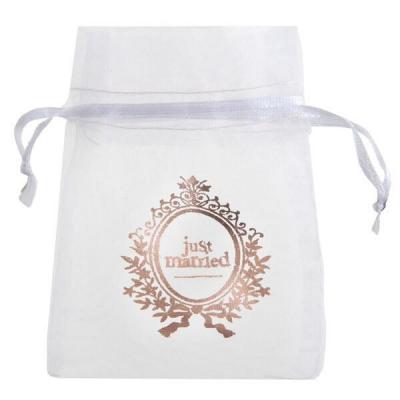 Sachet organdi mariage Just Married blanc et rose gold métallique (x6) REF/6903