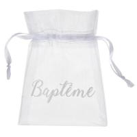 Sachet a dragees bapteme blanc