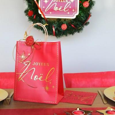 Sacs cadeaux joyeux noel rouge et or metallique