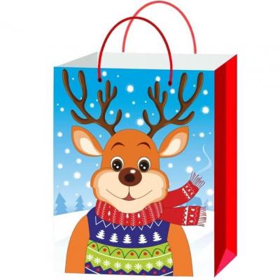 Sachet cadeau renne de noel bleu