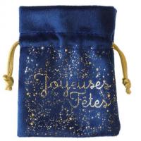 Sachet tissu voie lactee joyeuses fetes bleu marine et or